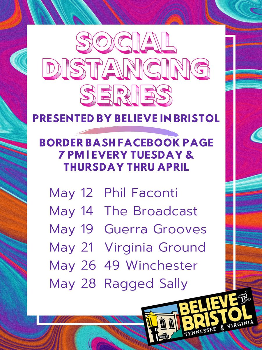 BristolRhythm's tweet photo. GOOD THINGS happening! @believeNbristol extending #BorderBash in May! Tune in weekly to the #SocialDistancingSeries ft. #thebroadcast @49winchester @VirginiaGround and more! https://t.co/ZTVptYBsBh https://t.co/kDQgQa5yVi