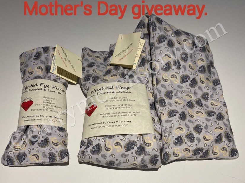 MOTHER’S DAY GIVEAWAY!!!
Enter for a chance to win a chance to win. 

Go to my Facebook page to enter facebook.com/carrymesensory/

#giveaway #mothersday #eyepillow #neckwrap #canadianmade #smallbusinessgiveaway #sharetowin #tagamom #tagyourself #carepack #carrymesensory