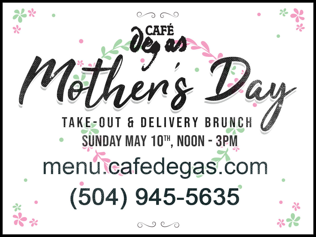 CafeDegas's tweet photo. Cafe Degas is celebrating Mother's Day by bringing back Sunday Brunch! We will be open Noon to 3pm Sunday, May 10th with a special brunch menu for pickup and delivery. 🌷 💝 Bonne fête des mères! 💝 🌷 https://t.co/HZrv2YKuIY