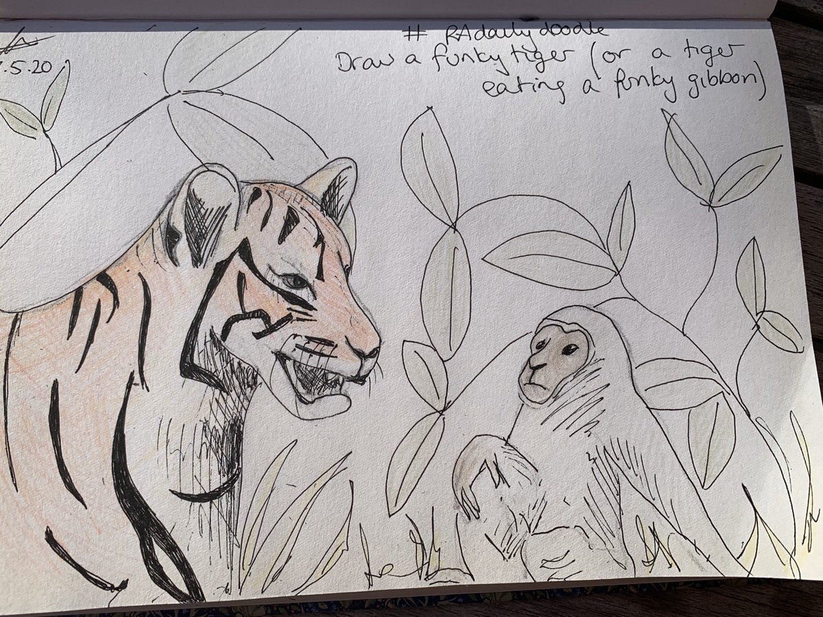 lsvservices's tweet photo. @royalacademy #RAdailydoodle my tiger wasn’t very funky so I drew him about to eat a funky gibbon #riptimbrooketaylor https://t.co/mGy0tinENB