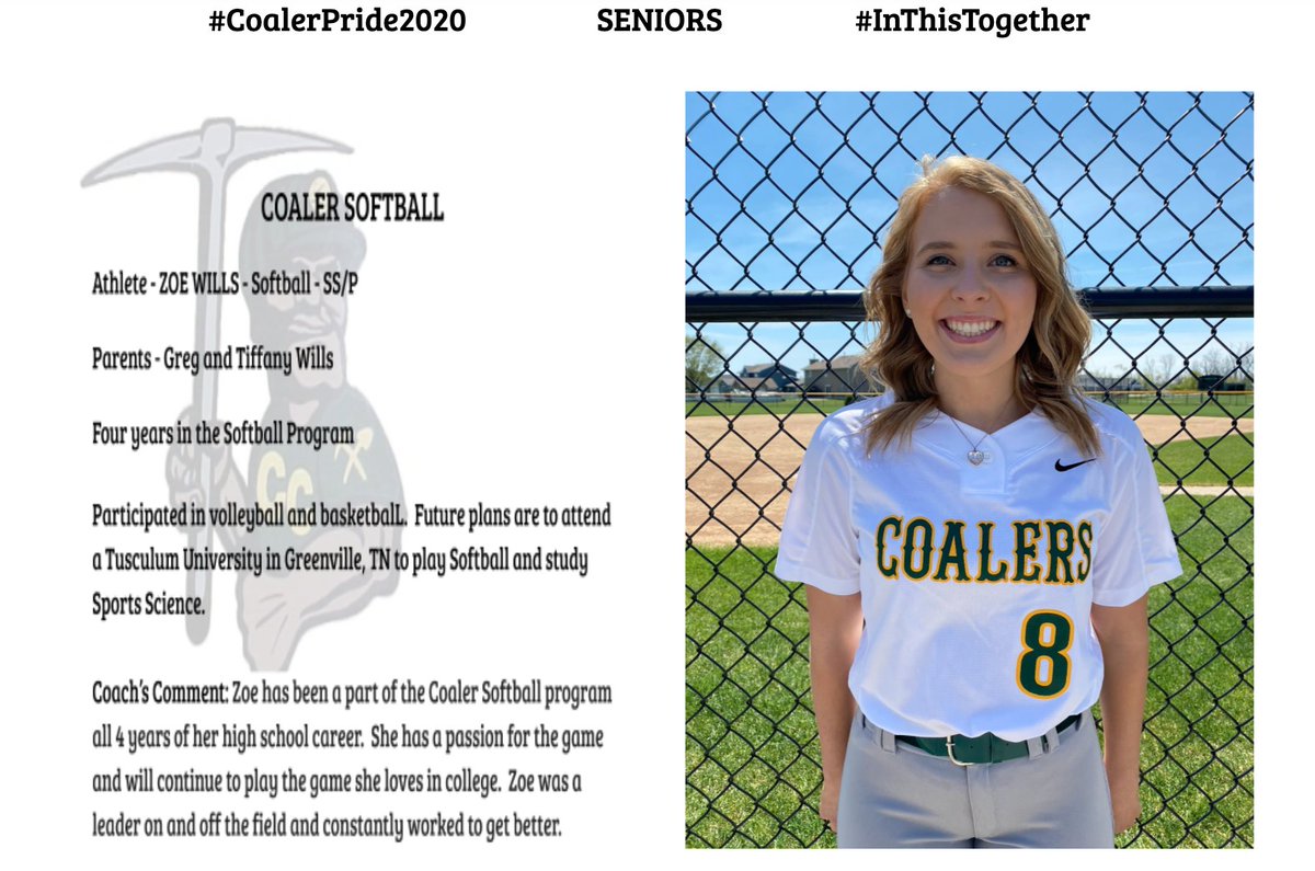 coalersports's tweet image. #CoalerPride Spring Senior Athletic Recognition
#CCSTrong #InThisTogether
Softball - Zoe Wills