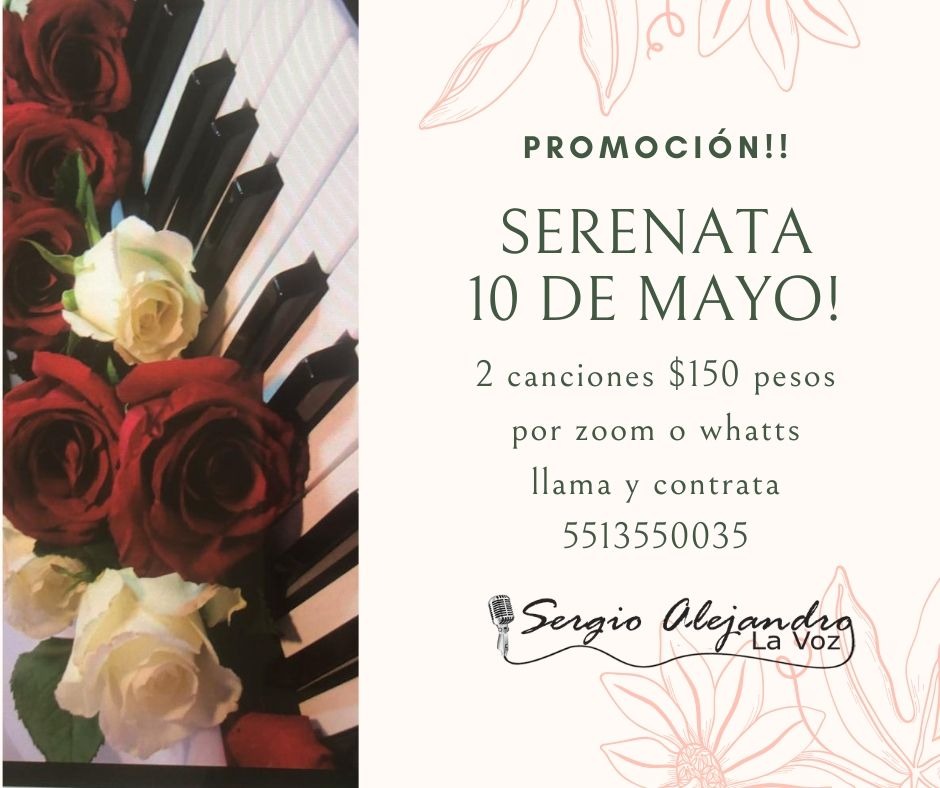 Nuestro vecino Sergio quién canta muy bonito y es cantante en el bar de Sanborns de eje 5, qué ahorita está cerrado. 
Demos un regalo original a mamá y apoyemos a Sergio.
Lo recomendamos
#BJADOMICILIO
<a href="/En_laDelValle/">En la Del Valle</a> <a href="/LaRomaMex/">LaRomaMex</a> <a href="/InsMixcoac/">INSURGENTES MIXCOAC</a> <a href="/Seg_NapolesDF/">Seguridad NapolesDF</a>
👇