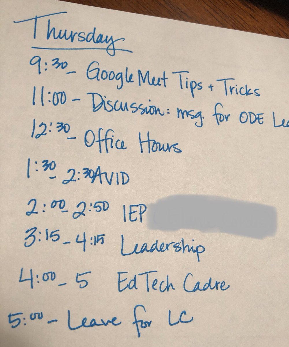 MKilduff's tweet photo. This is one day. This is ONLY the online meeting schedule for me. This does not include the 9:30 classes for both of my kids or the 10am office hours that my husband runs. This doesn’t include prep time or parenting time. This is just one day.
#TeacherAppreciationWeek #KTeacher https://t.co/DDUmZ6ACrv
