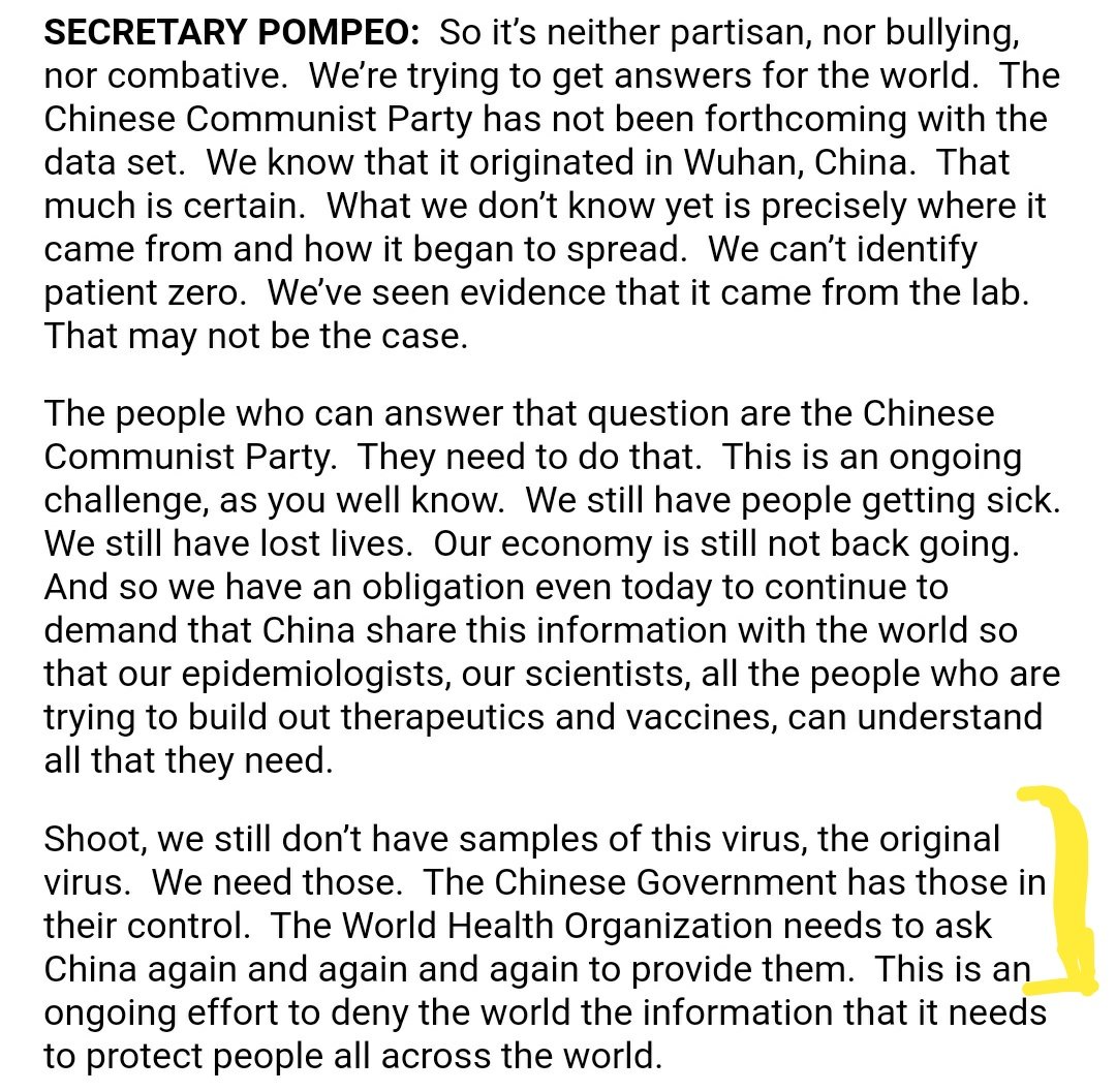 SiddiquiMaha's tweet photo. .@SecPompeo also says that the Chinese govt has the origin virus in "their control" and unwilling to share samples of this (#COVID19) virus. https://t.co/Eua5o1Zatj