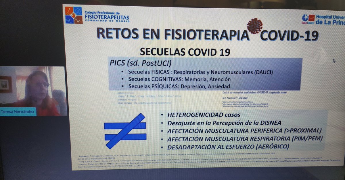 PBlancoFisio's tweet photo. 👋 Desde el @cfisiomad están realizando un Webinar sobre la continuidad en el tratamiento fisioterápico en el paciente #Covid_19: post fase aguda, estas son las secuelas que están encontrando. Importantes pautas del valoración y tratamiento.
#ComCardioRespi
#CFisiomadW2 https://t.co/aUoOUdBalP