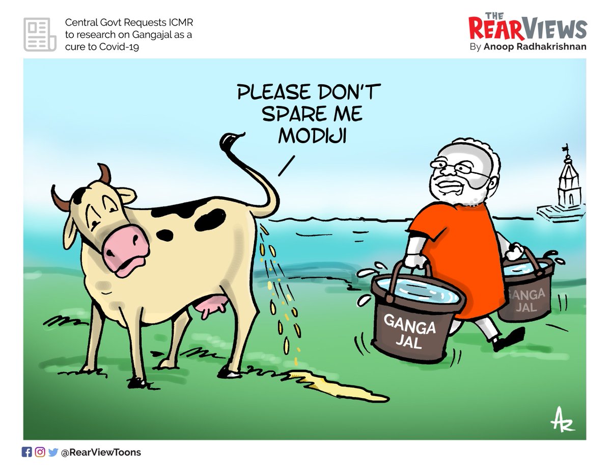 RearViewToons's tweet photo. Central Govt Requests ICMR to research on Gangajal
as a cure to Covid-19
#gangajal
#COVID19
#TheRearViews https://t.co/RYciWLWJjY