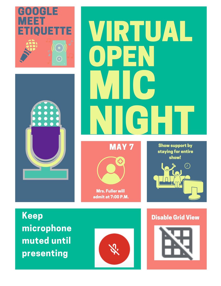 Tonight’s the night! The link is in my google classroom. We have an amazing line-up of performers! Make sure you’re on time. Once the performances start I won’t be admitting people because it interferes with the sound.