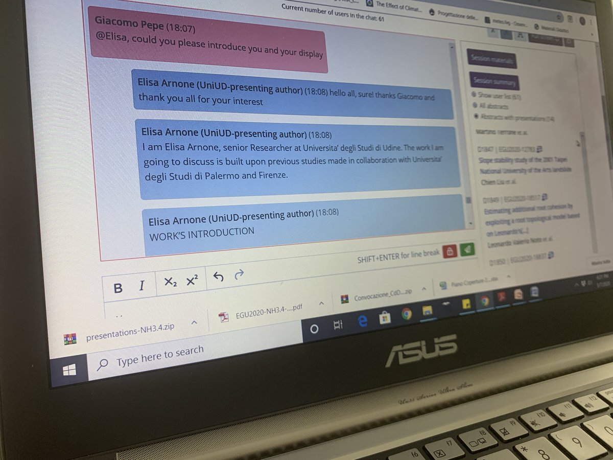 ElisaArnone's tweet photo. Contributing to #EGU2020 #NH in #COVID19 time. A new experience for everyone, not easy to coordinate. But we had a very nice #livediscussion. #shareEGU https://t.co/HXoQMebxmz