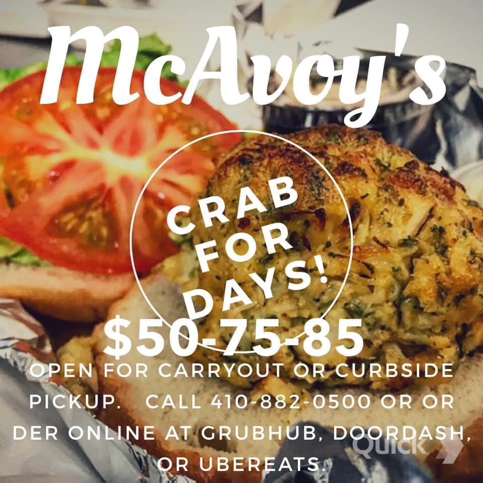 ParkvilleCarney's tweet photo. FYI, McAvoy's Sports Bar &amp; Grill has “crab for days!” 🦀 🦀 🦀 
#ParkvilleMD #CarneyMD #PCBW https://t.co/JnWaCMLLWM