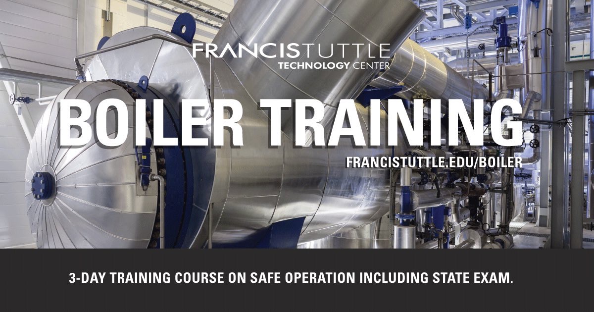 FrancisTuttle's tweet photo. Ensure you are ready for breakdowns, repairs & proper care with #BoilerOperator Training! Participants will gain knowledge on how to diagnose, troubleshoot & repair common failures, as well as instruction on efficiency & reducing energy costs! Learn more: https://t.co/tA6p8CcLaS https://t.co/pfPQH4g0n3