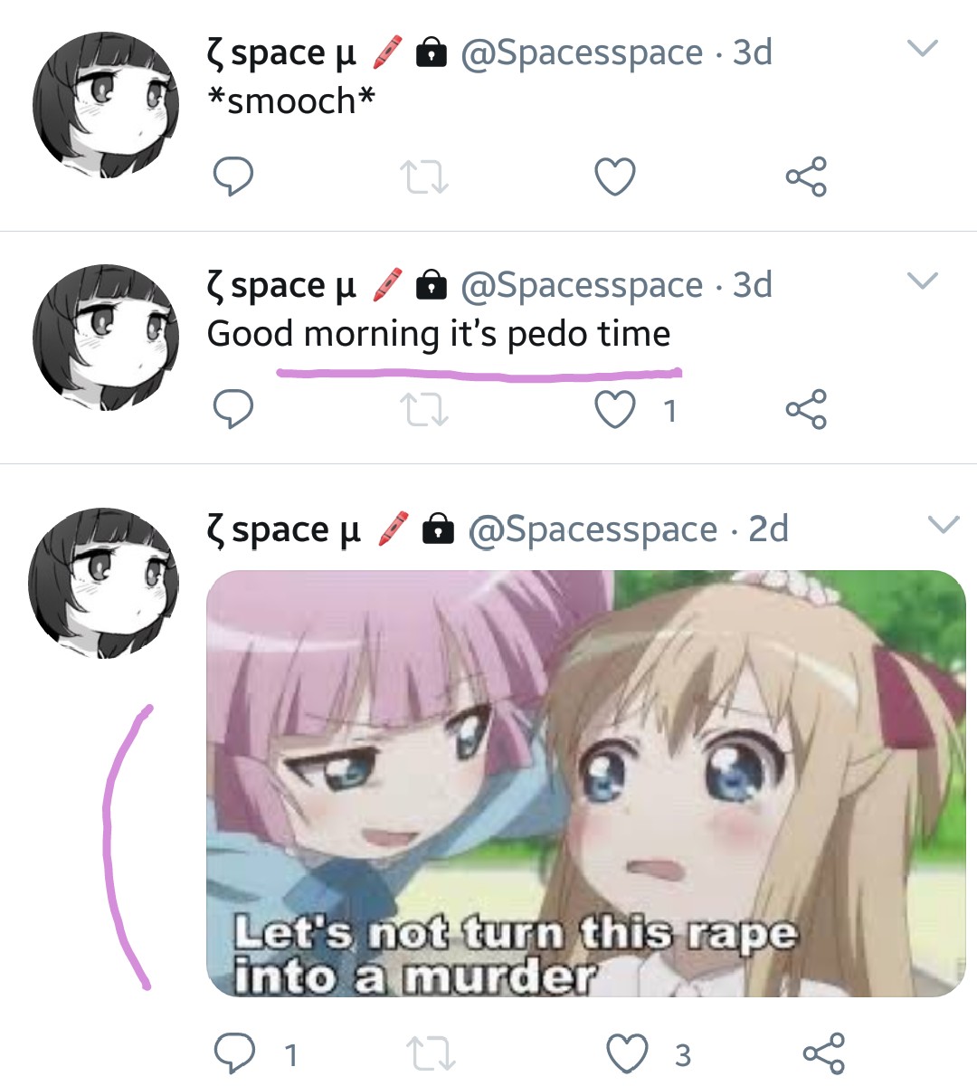 abusearchival's tweet image. 🦑 BLOCK &amp;amp; REPORT 🦑

This MAP likes to normalize &amp;amp; glorify pedophilia &amp;amp; violence. What a combo. They are a minor so please DO NOT HARASS them. Just #blockandreport &amp;amp; pray they mature &amp;amp; realise they are putting themselves in danger. 

#mappride #childrencantconsent #mappositivity