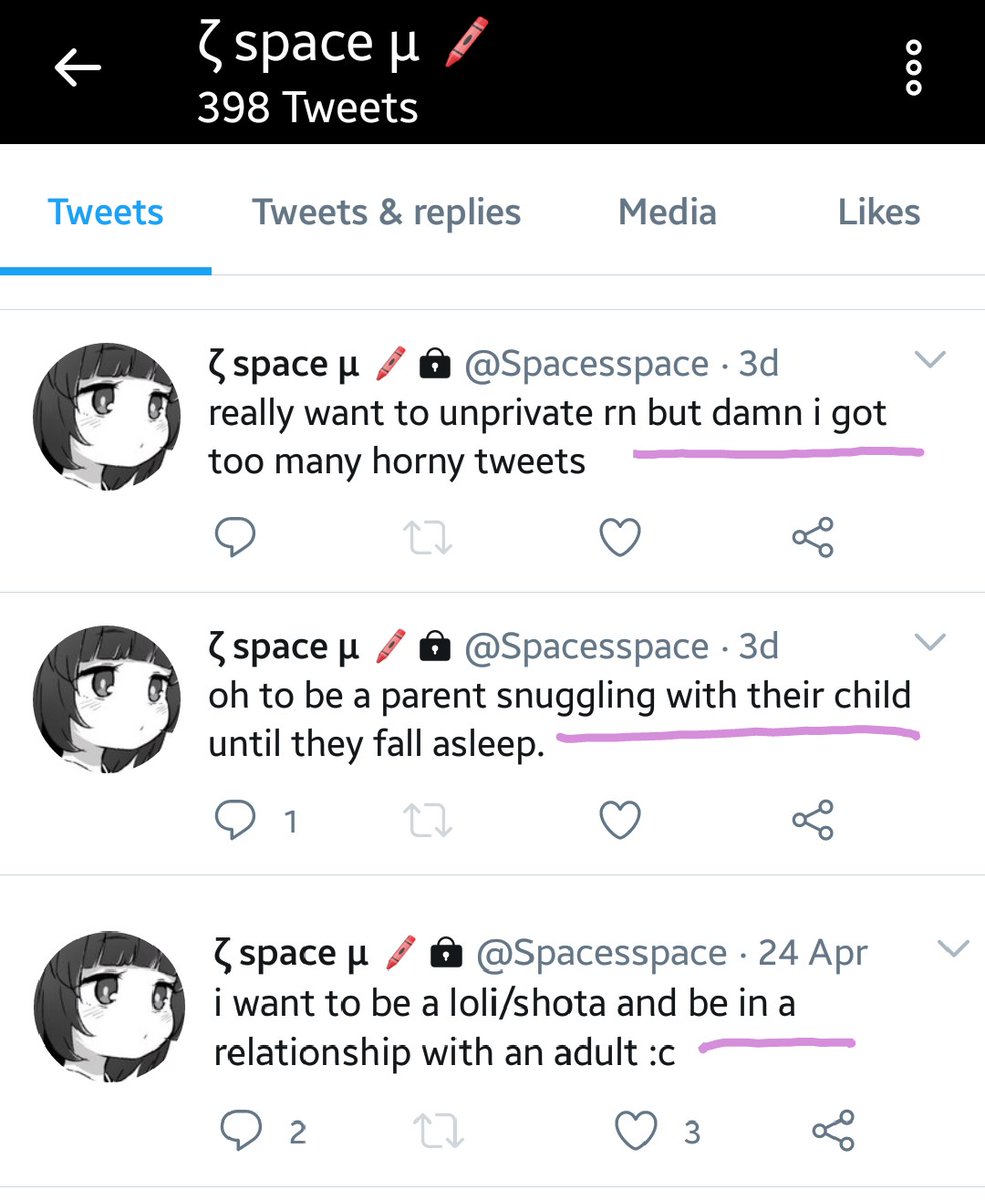 abusearchival's tweet image. 🦑 BLOCK &amp;amp; REPORT 🦑

This MAP likes to normalize &amp;amp; glorify pedophilia &amp;amp; violence. What a combo. They are a minor so please DO NOT HARASS them. Just #blockandreport &amp;amp; pray they mature &amp;amp; realise they are putting themselves in danger. 

#mappride #childrencantconsent #mappositivity