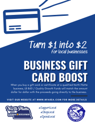 NEED SCRIP--The Endowment’s SCRIP program is participating in the North Platte Chamber’s Gift Card Boost program. This means that your SCRIP purchases can help earn $2,000 for our schools! Call or email w.dodson@npcschools.org to place your order and arrange pickup. Thank you!