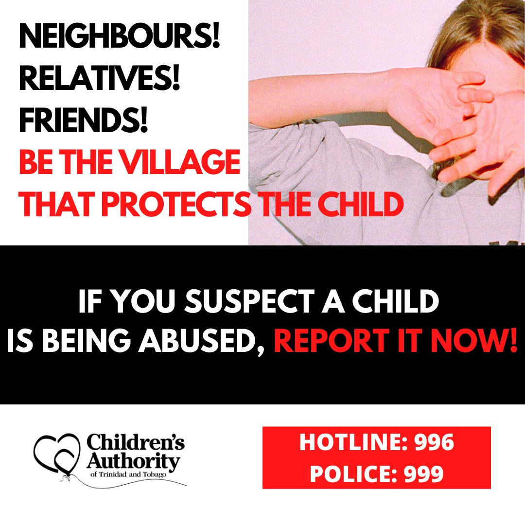 It's a fact that children often experience abuse at home. Given the closure of schools, we're asking everyone to make child protection their business!

#ChildProtection
#ChildAbuse 
#ReportAbuse 
#TTChildren 
#ChildrensAuthority