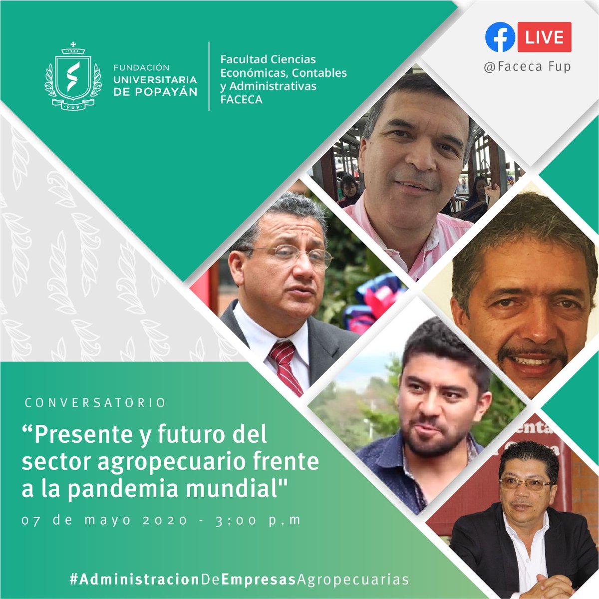 FacecaFup's tweet photo. Se llegó el día. Te esperamos hoy a las 3:00 p.m en nuestro  #FacebookLive de @FacecaFup el “Presente y futuro del sector agropecuario frente a la pandemia mundial", que lidera #AdministraciónDeEmpresasAgropecuarias.

Contaremos con invitados de lujo.

#Conéctate https://t.co/HXLwXhz4Wm