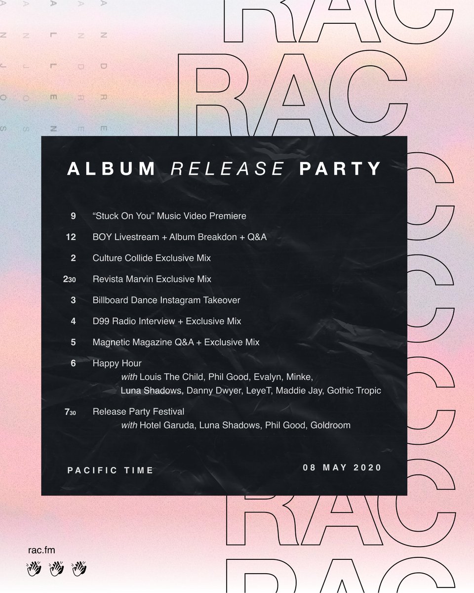 RAC's tweet image. 3 years in the making, BOY is out everywhere tomorrow!  Celebrate with me with a whole day of digital events, special guests and performances. ✨ rac.fm for links