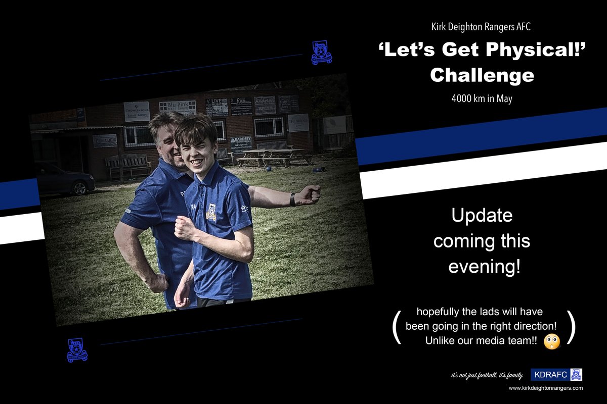 KDRFC's tweet photo. 🔵 4000km UPDATE // Coming this evening. The figures for the first week are in and being sorted! How many km's can we cross off the target - keep watching to find out!

#OneClubOneGoalTogether #itsnotjustfootballitsfamily

@MartinHouseCH @ProstateUK @NHSCharities https://t.co/OkEQGfgMuc