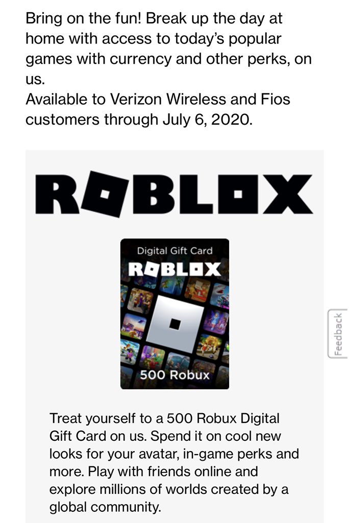 Nightfoxx On Twitter Just Got An Email From Verizon If You Or Your Parents Have A Phone Or Internet Plan Through Them They Are Giving Out 500 Robux Gift Cards For Free