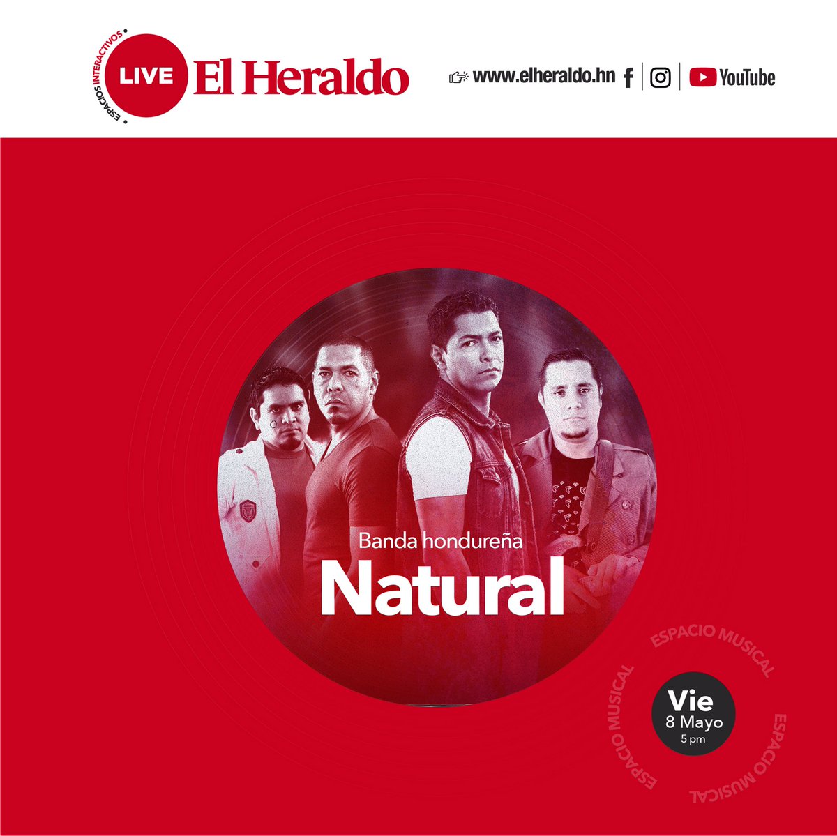 diarioelheraldo's tweet photo. En EL HERALDO seguimos deleitándole con el mejor talento nacional. Este viernes, @gruponatural, que nació por la inquietud de formar una agrupación de covers, está listo para ofrecerle un variado repertorio de canciones a usted y su familia. ¿Qué canción le gustaría escuchar? https://t.co/fh0SH2MqAh
