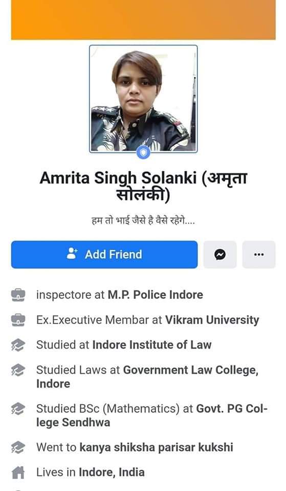 samadquadri51's tweet photo. She is 'Amrita Singh Solanki' in charge of Sharafa police station Indore. 
You can't believe a woman can say like against a woman.
Now she told that her Facebook account was hacked.
Take action @ChouhanShivraj @JM_Scindia @PMOIndia @tulsi_silawat @ADG_INDORE_ZONE @DGP_MP https://t.co/0sUEqjwT39