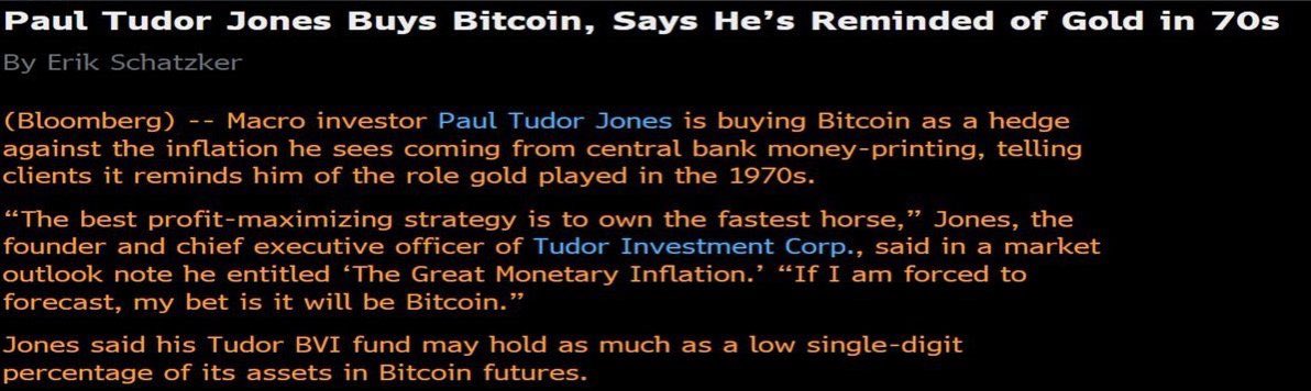 APompliano's tweet photo. Bang Bang .... Paul Tudor Jones buys Bitcoin.

Welcome the the party 🔥 https://t.co/XWcpUthmtV