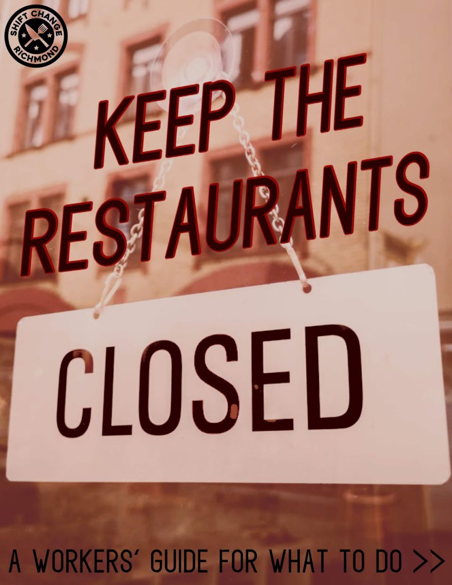 ShiftChangeRVA's tweet photo. Restaurants reopening early for dine-in service is nothing short of class warfare. We've put this together to help you keep yourself and your coworkers physically and financially safe 🍴🏴
#PeopleBeforeProfit https://t.co/dqehi1dXkc
