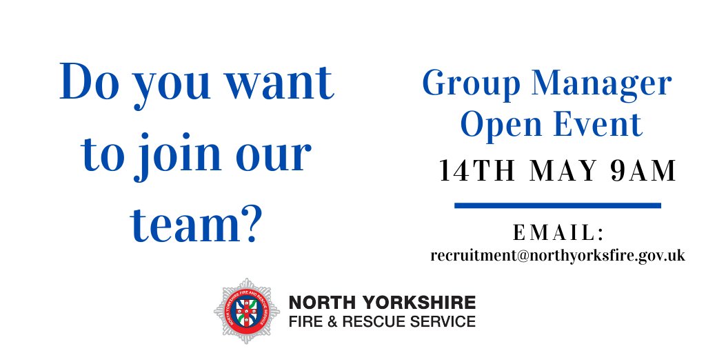 We’re holding an online open morning on 14th May at 9am for our group manager vacancies. Email  recruitment@northyorksfire.gov.uk to find out more. We’re particularly keen to receive applications from under-represented groups.