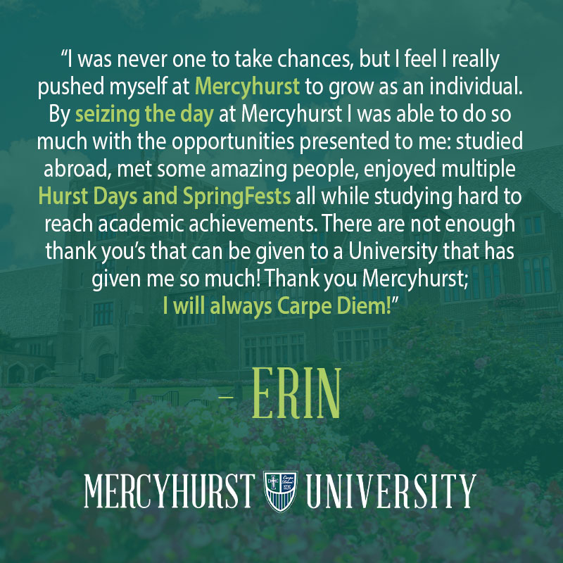 MercyhurstU's tweet photo. Class of 2020, Erin!

 "...By seizing the day at Mercyhurst I was able to do so much with the opportunities presented to me..."

#HurstRemainsHome💙 https://t.co/3hrZrMRNAN