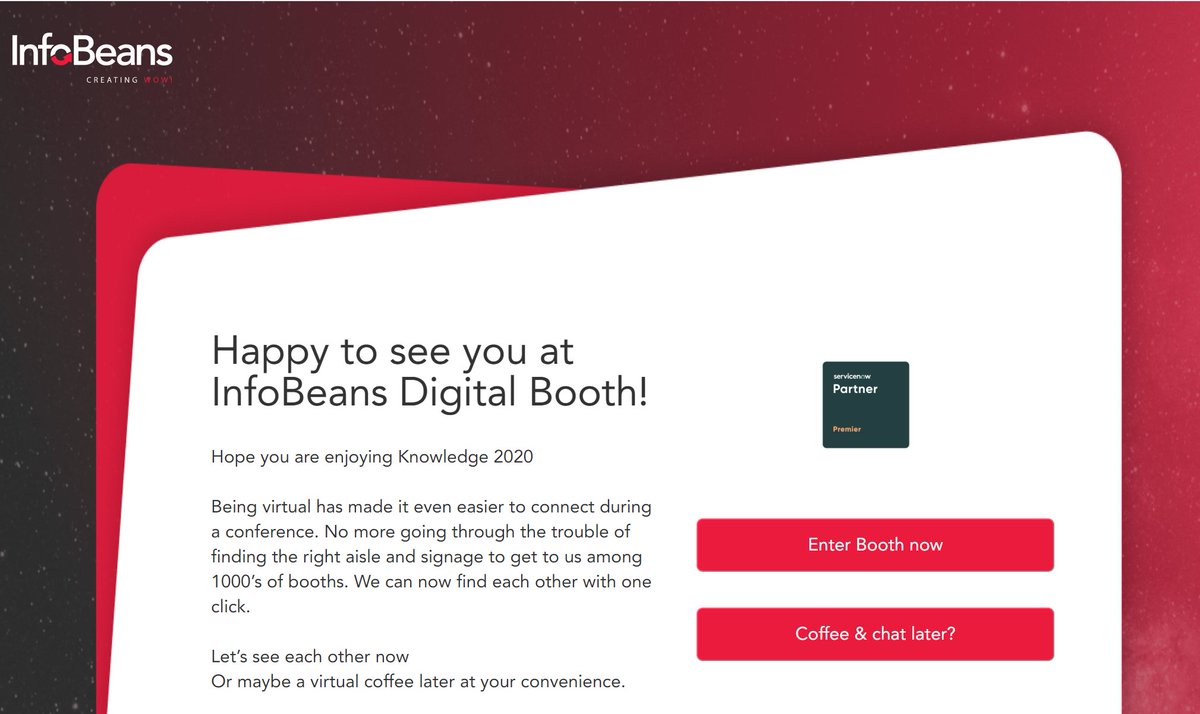 infobeans's tweet image. #ServiceNow #Knowledge2020 is running full steam. #InfoBeans #DigitalBooth remains open on our website. Check us out now at: infobeans.com/digital-booth