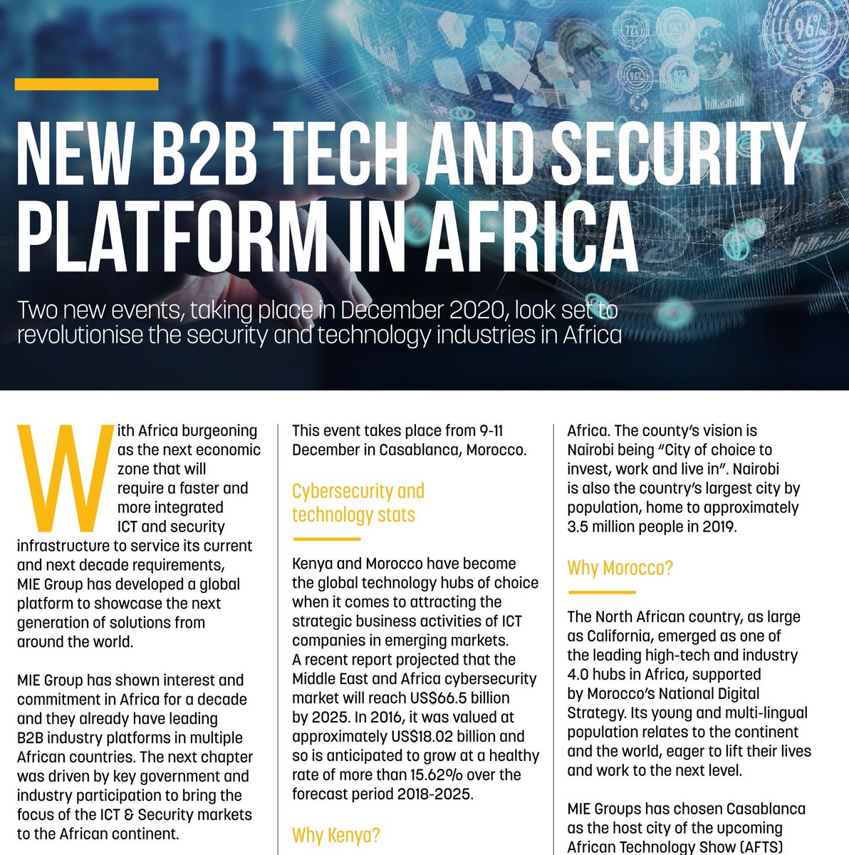 africantechshow's tweet photo. On its latest edition, International Security Journal talks about us and our Africa Technology Show and Africa Security Show.
Visit the website to read the full article about our revolutionary shows: https://t.co/loQ0Ln8M4M

#b2b #tech #security #africa #ict #global #event https://t.co/10Tfb6Zupe