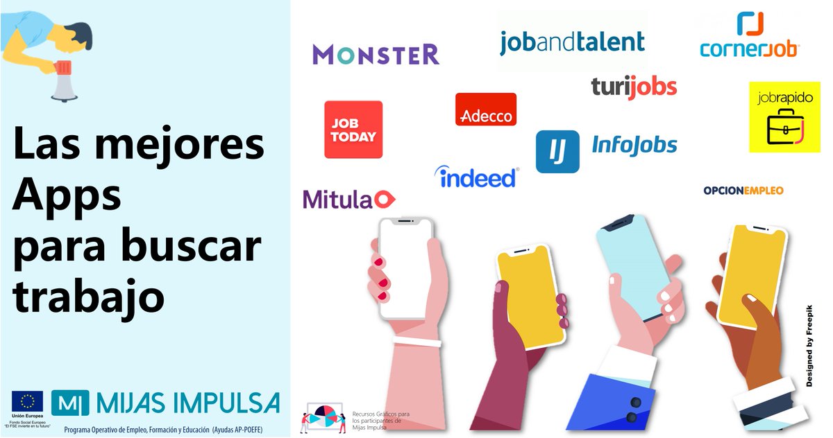 ImpulsaMijas's tweet photo. 📣En la siguiente imagen encontrarás una selección de las mejores aplicaciones para buscar trabajo con tu móvil .📲
Escoge aquella app que se ajuste más a tu perfil profesional , es decir aquella en la que se publiquen más ofertas relacionadas con tus estudios o experiencia. https://t.co/g2qr28Ths9