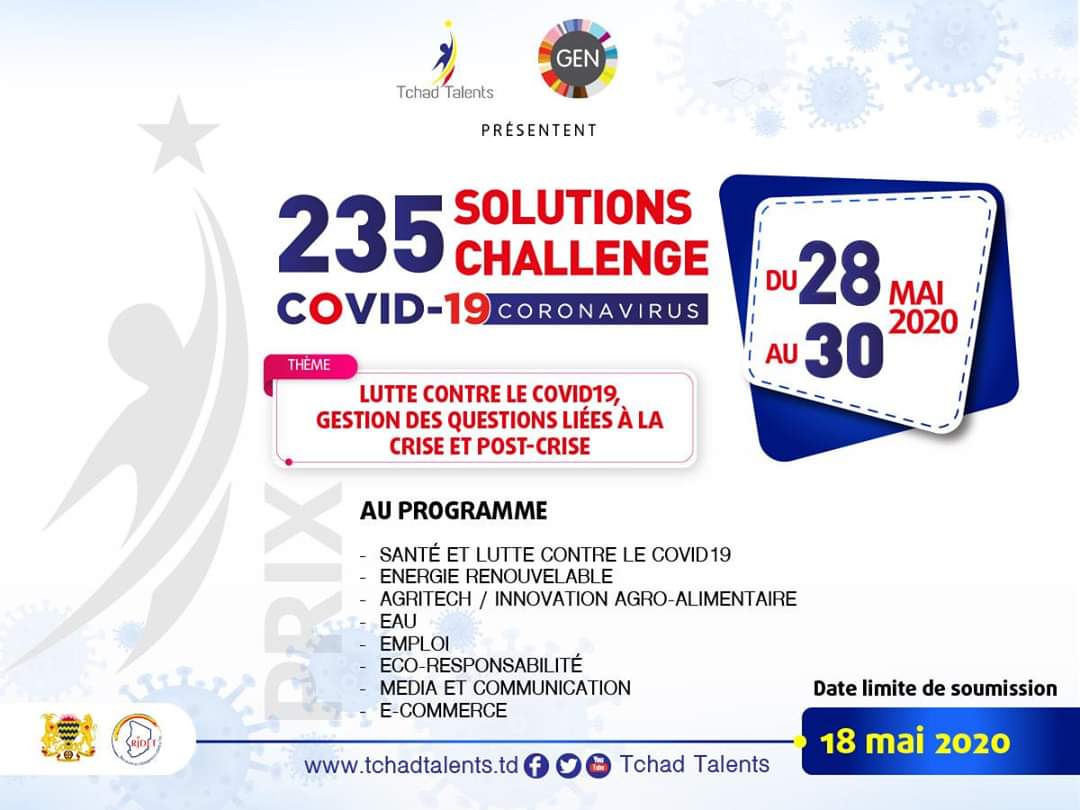 gewchad's tweet photo. Face à la crise du #COVID19, il est temps de réagir.

🏆🏅 En collaboration avec le  @jeunesleaders  et @gen_chad #TchadTalents lance le #235_SolutionChallenge. 

Plus d'info: https://t.co/bo4JRaAQRW https://t.co/qaoCkaY4nC