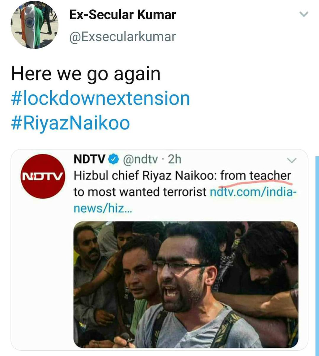 manglubilla's tweet photo. Rabiss Kumar news channel as we all know already. For them he was alleged terrerist. These news agency should be banned imidietly like The Quint, The Wire, New Indian express , Lallantop ,NDTV, TOI, The Hindu .
#ExposeTerrorApologists https://t.co/By6KwaD987