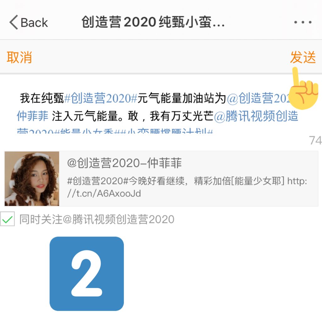 3. Weibo (pt. 2) https://m.weibo.cn/7328935476/4502101060154006Go to the link and click the banner then scroll down until you find Feifei. You need to do all three actions. On the last action press the + until you get to 10 and then press the orange button.