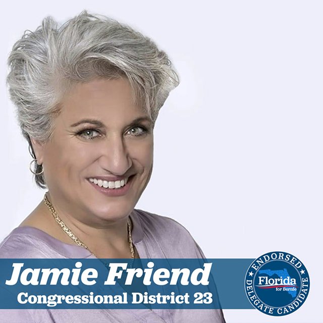 FL4Bernie2020's tweet photo. Congressional District 23: Bernie earned 1 delegate (gender TBD)
We endorse JAMIE FRIEND (female ballot)🤩
#FloridaForBernie #Bernie2020 #NotMeUs #FeelTheBern #DNC #DNCDelegate #BernieDelegate #DemPrimary #OnceAgain #MedicareForAll #GreenNewDeal #FutureToBelieveIn #TeamBernie https://t.co/cBI8SGrMEw