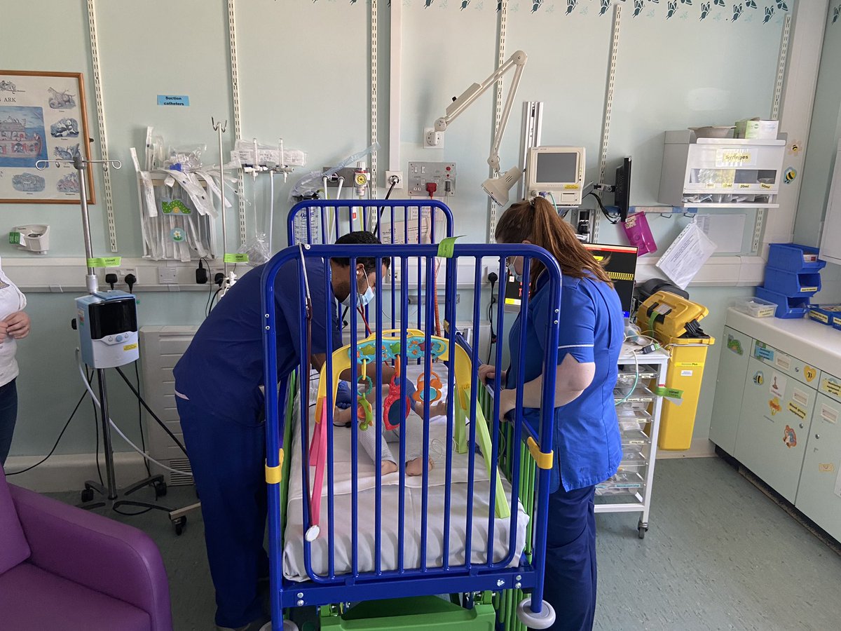CYPSRotherham's tweet photo. Another paeds in situ today, surgical theme with a pyloric stenosis diagnosis. Social distancing best we could around the same baby, saving ppe for real life patients. Well done team @CYPSRotherham @SamLWoodhead @ClairScaife @AmandaE654 @LawrencejaJane @SwainLevi @RotherhamNHS_FT https://t.co/6bVgRFQppg