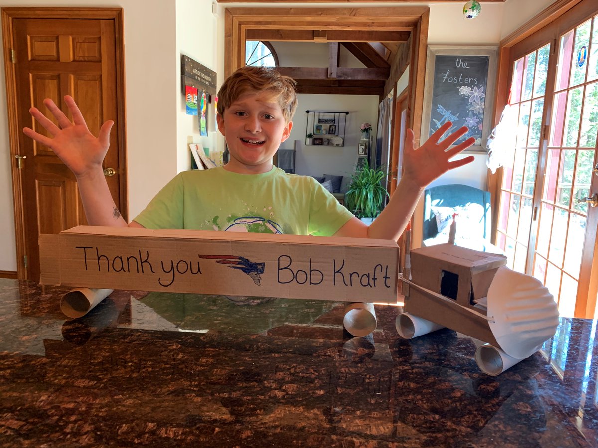 Gavin, the son of our MRI technologist Christine, made a great “thank you” for Bob Kraft for the #PPE donation. #COVID19