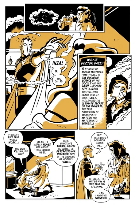 "WOTAN!" (2/5) In Fox and Sherman's original story, it's never said how Inza finds Wotan, and why Fate couldn't find him himself. In 2020, we've got plenty of ways to find people -- but I can't see Doctor Fate having an IG 
