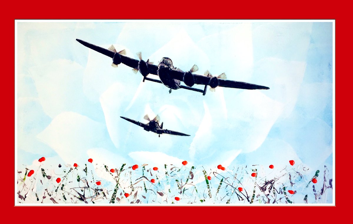 DaveJGordon's tweet photo. Seeing @rafredarrows training together and back in the skies, while reflecting on the extraordinary events of 75 years ago, has put me in a hopeful and grateful frame of mind. Inspired, I took to the oils/acrylics and created this new painting. #VEDay75 https://t.co/AR2GNP5xEl