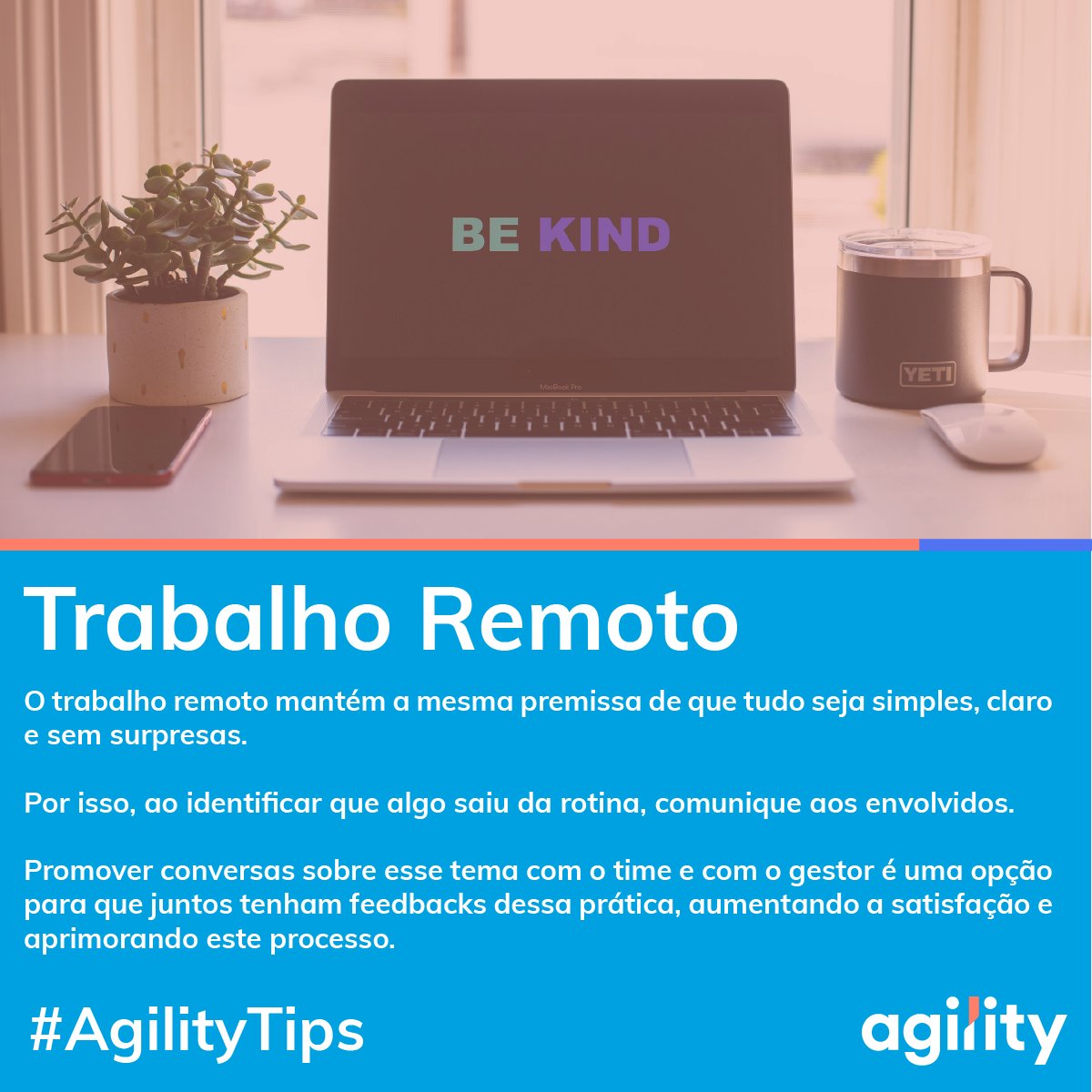 somosagility's tweet image. O atual contexto e a necessidade de mantermos distanciamento social mudou a nossa forma de trabalhar. Comunicação constante torna-se ainda mais relevante para a produtividade. #somosagility #agilitytips #trabalhoremoto  #produtividade #segurança