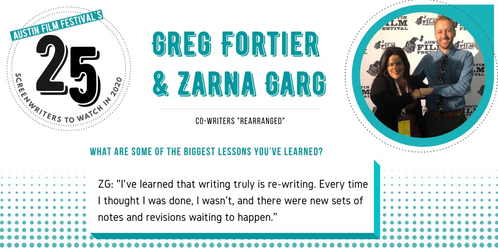 austinfilmfest's tweet photo. Read @ZarnaGarg and @gregfortier's full interview and find out who else made our list of 25 Screenwriters to Watch in 2020: https://t.co/WlastLlwvl
#writingcommunity #screenwriters #SW2W https://t.co/hOEVASWq4b