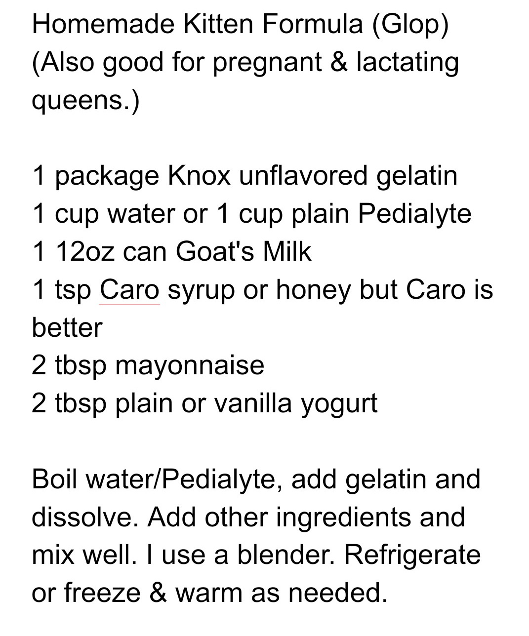 Rambling Rose Rescue on X KittenGlop recipe. Feel free to save share. If you have an orphaned kitten please use Pedialyte take the kitten to a vet asap. This formula
