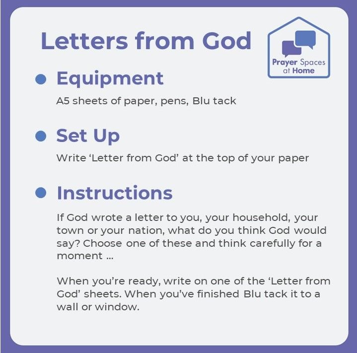 PrayerInSchools's tweet photo. LETTER FROM GOD... what is God saying to you? Our latest activity is now live. https://t.co/yKUW5CNmX5 #PrayerSpacesAtHome https://t.co/YeSvXMYG4d