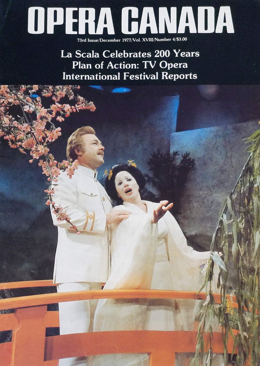 OperaCanada's tweet photo. This week's #retrocover and #retroarticle is a look back at putting opera on the small screen. Ruby Mercer chats w. @CBC about producing their own Madama Butterfly, starring Maria Pellegrini as Cio-Cio San & Pierre Duval as Pinkerton:
Vol. 18, no. 4, Dec. 1977
#opera
#cbcopera https://t.co/Ky5r1NXkb9