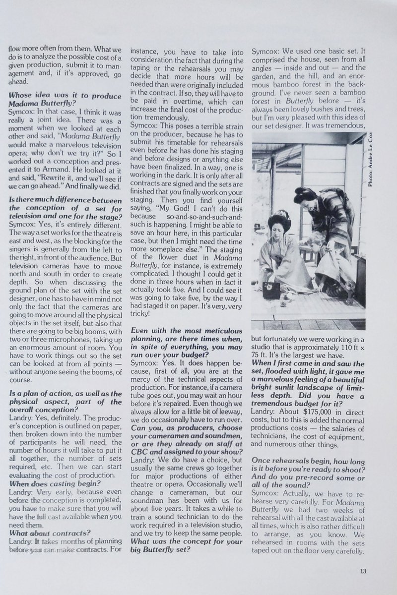 OperaCanada's tweet photo. This week's #retrocover and #retroarticle is a look back at putting opera on the small screen. Ruby Mercer chats w. @CBC about producing their own Madama Butterfly, starring Maria Pellegrini as Cio-Cio San & Pierre Duval as Pinkerton:
Vol. 18, no. 4, Dec. 1977
#opera
#cbcopera https://t.co/Ky5r1NXkb9