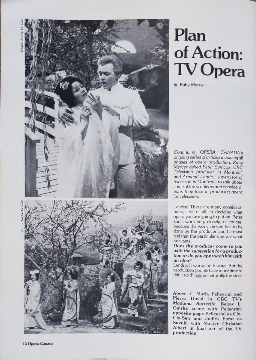 OperaCanada's tweet photo. This week's #retrocover and #retroarticle is a look back at putting opera on the small screen. Ruby Mercer chats w. @CBC about producing their own Madama Butterfly, starring Maria Pellegrini as Cio-Cio San & Pierre Duval as Pinkerton:
Vol. 18, no. 4, Dec. 1977
#opera
#cbcopera https://t.co/Ky5r1NXkb9