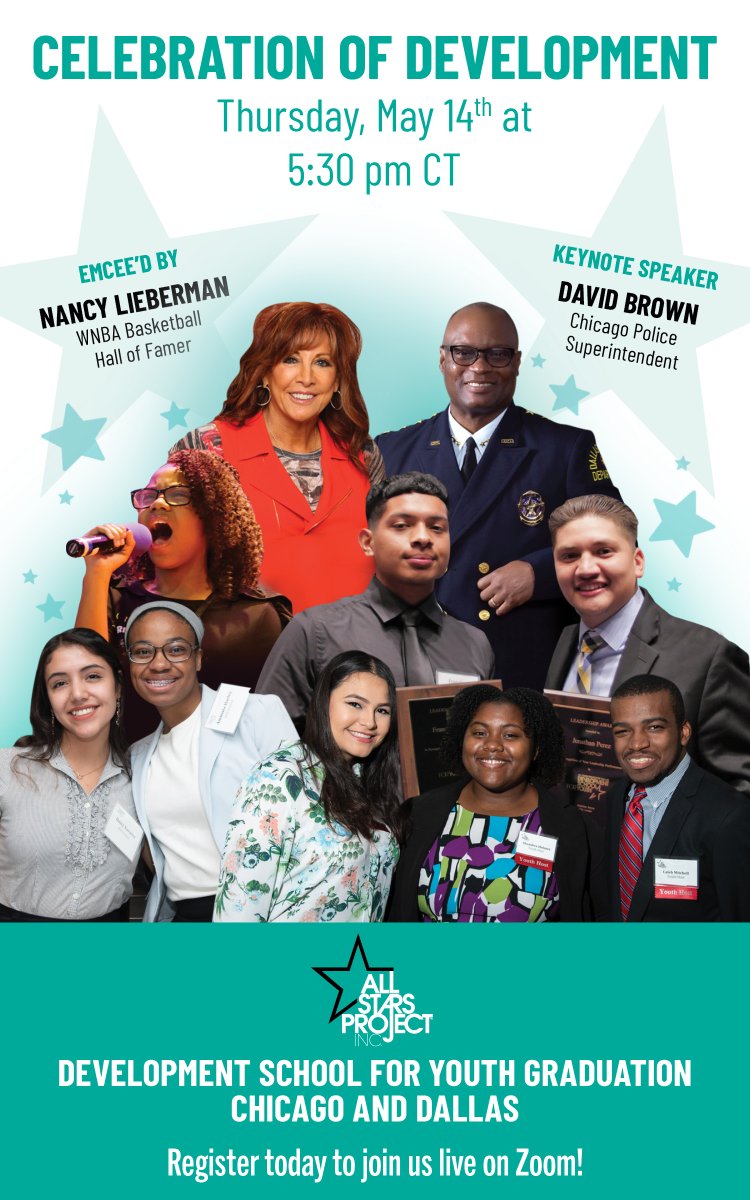 ASPChicago's tweet photo. Join @ASPofDallas @ASPChicago @ChiefDavidBrown n @NancyLieberman for a Celebration Of Development and DSY Graduation Thurs, May 5/14 at 5:30pm CST. RSVP here: https://t.co/bPnWhw8Mym 
#DevelopWhileDistancing https://t.co/yVJylQNcPh