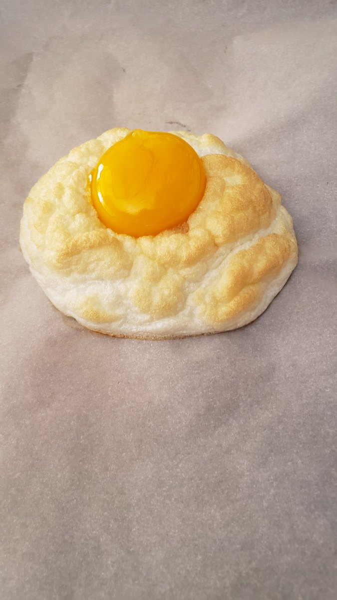 GeekVFood's tweet photo. @foodwishes your video finally caused me to have and make the #cloudegg Unfortunately the toll popped on transfer to the plate, but it was still a good breakfast! https://t.co/uP6u0uNGin