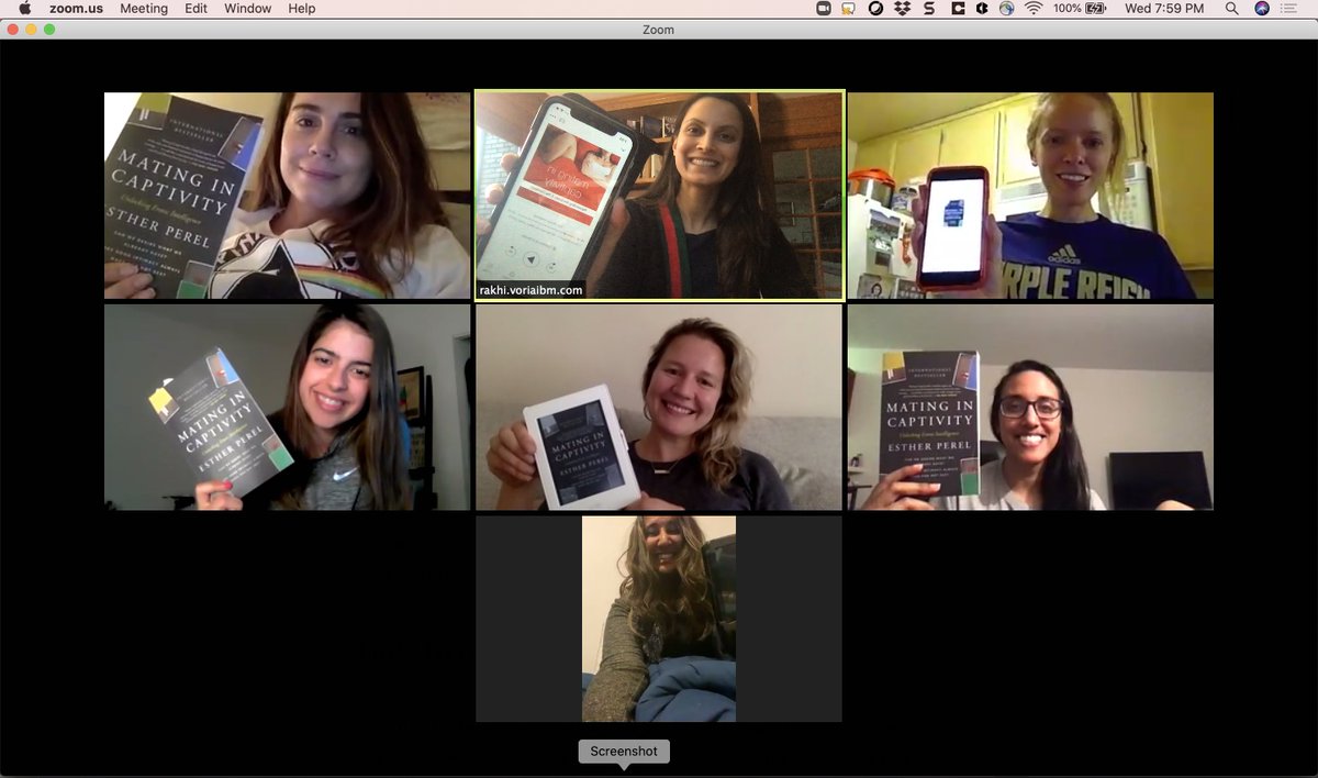rakhivoria's tweet photo. Virtual #bookclub round two ✅. 7 gals across 3 time zones coming together to discuss #bestselling #author @EstherPerel's book "Mating In Captivity." Timely dialogue given the current state of affairs. 💚 #matingincaptivity #reading #readingcommunity #books #bestseller #therapist https://t.co/JM2eIUTtuA