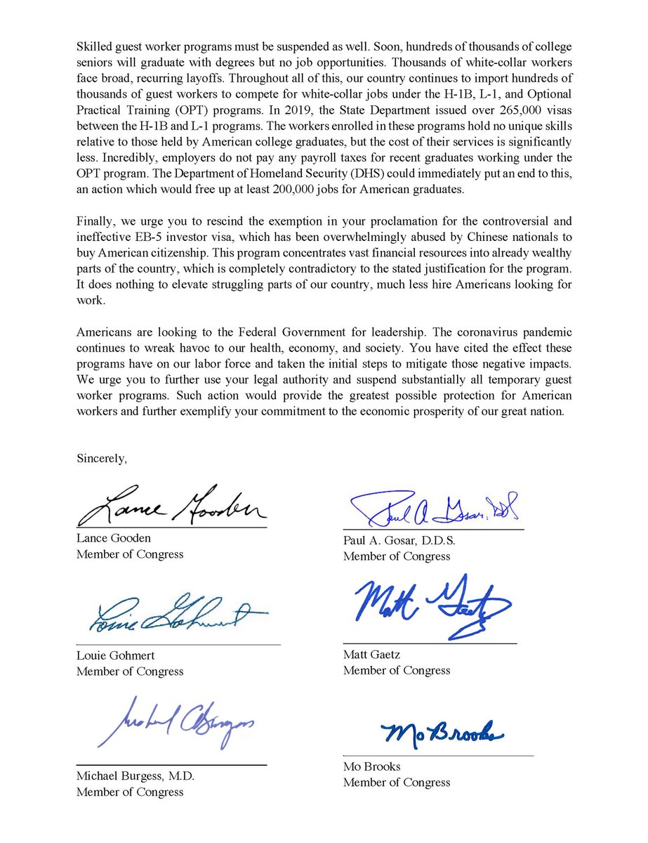 TechsUnite's tweet image. Congress must urge the President @realDonaldTrump to suspend guest worker visa programs w/30M🇺🇸Americans unemployed‼️
@LanceGooden
@RepMattGaetz
@RepGosar
@RepBrianBabin
@michaelcburgess
@LouieGohmertTX1
@RepMoBrooks
@SteveKingIA
@SenTedCruz
@SenTomCotton
@HawleyMO
@ChuckGrassley